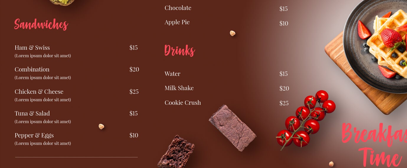 menu design services in the USA